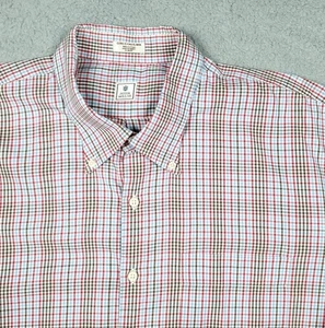Camicia uomo Peter Millar XXL manica lunga con bottoni blu marrone a quadri 100% cotone - Foto 1 di 8