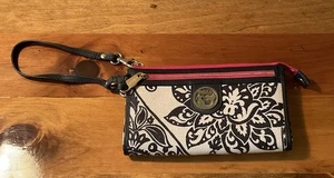 Spartina 449 Daufuskie Island Paisley Leinen schwarz/weiß Kalbsleder/Clutch Geldbörse - Bild 1 von 10