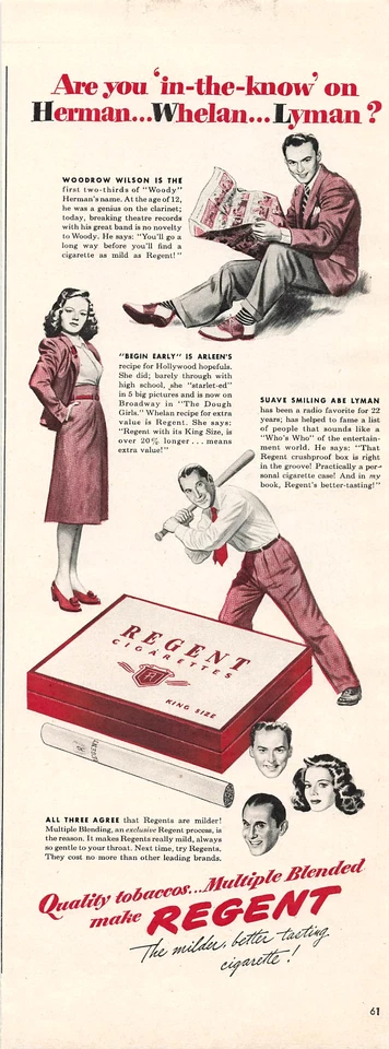 Regent Cigarettes Ad Vintage 1940s Mid Century Man Cave Wall Art Decor 1943 - Imagem 1 de 1