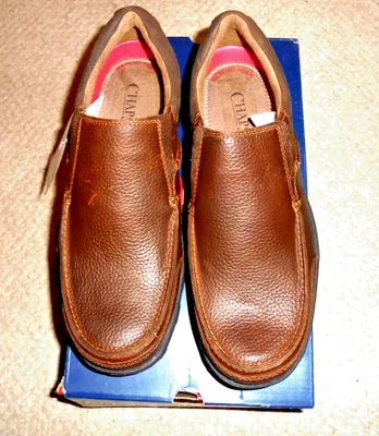 Nuevos Mocasines Informales Chaps Cuero Marrón Guijarro Punta Redonda Zapatos Sin Cordones Talla 9M Foto 1 de 4