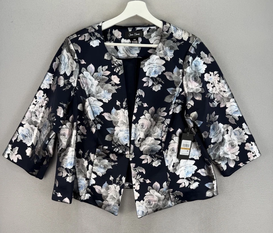 Jessica Howard Women's Plus Sz 16W Blue Floral Prints Bolero Blazer Jacket NWT - Image 1 of 4