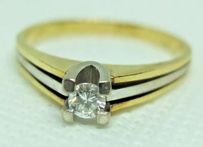 585er bicolor Gelb-, Weissgold Ring mit Solitär Brillant 0,23ct - Bild 1 von 4