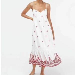 J. Crew NWT XL White Red Embroidered Floral Beach Cotton Voile Maxi Dress - Picture 1 of 13