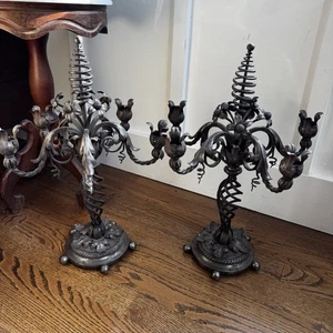 Set Vintage verzierter Metall Kerzenleuchter 5 armig Kerzenständer aufwendig viktorianisch - Bild 1 von 13