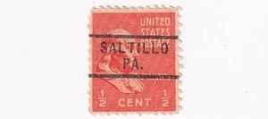 STAMP US SCOTT 803 "Franklin" 1/2 CENT 1938 PRECANCEL SALTILLO, PA. - Picture 1 of 1