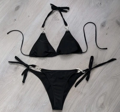 READY FOR SUMMER❤ SHEIN sexy Schwarzer Triangle-Bikini Strass Neckholder Gr.L - Bild 1 von 4