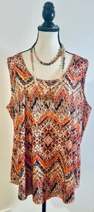 Neu mit Etikett Ofeefan Damen XXL koralle bunt geometrisches Tribal ärmellose Bluse Boho - Bild 1 von 5