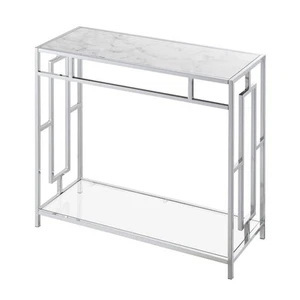 Convenience Concepts Town Square 31.5 in. Chrome White Faux Marble Rectangle - Picture 1 of 5