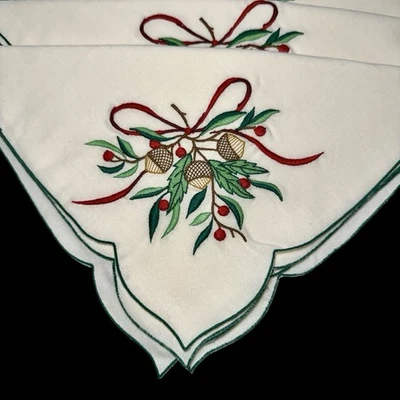 "Juego de 8 servilletas de tela de Navidad - bordadas - recortadas seguras con verde - 19""" Foto 1 de 4