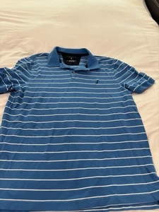 Nautica Mens Polo T Shirt 2XL XXL Striped Logo Blue Cotton Casual - Picture 1 of 4