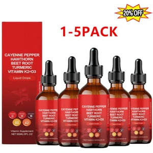 Cayenne Pepper Hawthorn Beet Root Turmeric Vitamin K2+D3 Liquid Drops 1-5PC=`~ - Picture 1 of 25