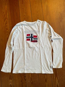 Napapijri T-Shirt Longsleeve Jungen weiß mit Aufdruck Flagge Größe 170 - Bild 1 von 4