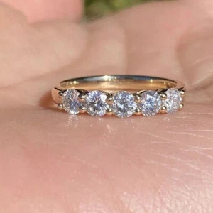 1ct Diamond Five Stone Anniversary Round Cut Ring 14k Yellow Gold Finish Size N - Picture 1 of 8