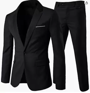 Mage Male Herren Anzug Slim Fit Schwarz 2 Teiler S 38R 32W Kerb Revers 1 Knopf - Bild 1 von 3