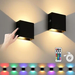 1 2 Pack RGB Wall Lights with Remote Indoor Rechargeable Up and Down Lamp Sconce - Picture 1 of 12
