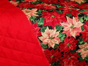 VIP quilted fabric CHRISTMAS POINSETTIAS w/red REVERSIBLE 72 x 43" (sew cab 4) - Picture 1 of 2