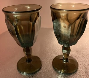 Set of 2 Vintage Westmoreland Glass Brown Charcoal Small Goblets Glasses 1970s - Picture 1 of 6