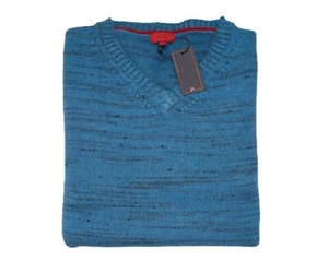 Isaia Napoli $1,750 NWT Blue Gray Melange Wool Cashmere V-Neck Sweater L - Picture 1 of 5