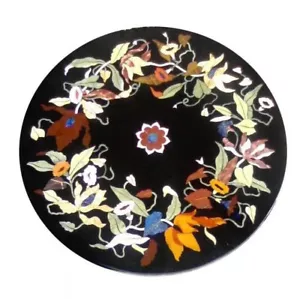 18 Zoll italienischer runder schwarzer Marmor-Couchtisch Intarsien Blumenkuns... - Bild 1 von 8