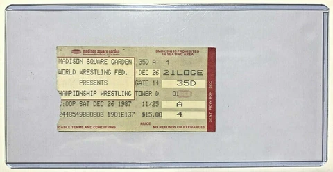 WWF Randy Savage v Honky Tonk Man MSG TV Taping ticket stub wrestling Dec 1987 Cover