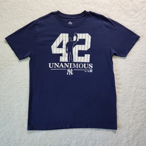 New York Yankees Mariano Rivera #42 T-shirt Men's Large Blue MLB Memorabilia Tee Cover
