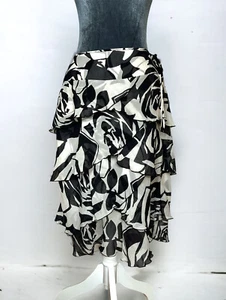 CARLISLE $279 Women’s Tiered Skirt Lined 100% Silk Black & White Side Zip Size 8 - Picture 1 of 9