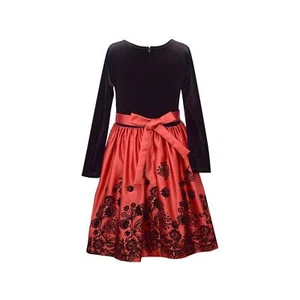 Bonnie Jean Girl's Christmas Red Long Sleeved Velvet Satin Dress size 4 - Picture 1 of 4