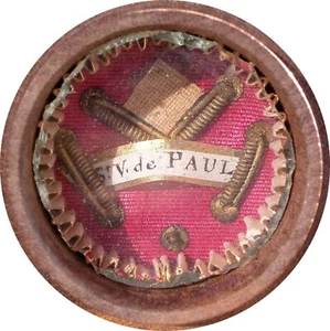 Französisches, antikes religiöses Reliquiar. St. Vincent de Paul. Holz. - Bild 1 von 7