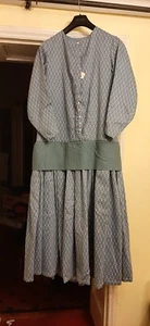 Victorian Edwardian Blue Dress Bust 36" Dropped Waist Bow - Picture 1 of 5