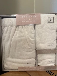 Lavender and Sage 3-Pc. Cotton Drying Bath Wrap Set - White - Picture 1 of 2