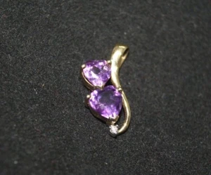 100% Genuine 9k Solid Yellow Gold Love Heart 1.1ct Amethyst & Diamond Pendant - Picture 1 of 12