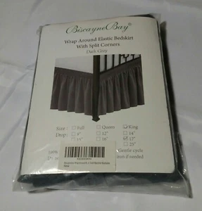 NEW Biscayne Bay DARK GRAY Wrap Around Elastic Bed Skirt Bedskirt KING 17” Drop - Picture 1 of 6