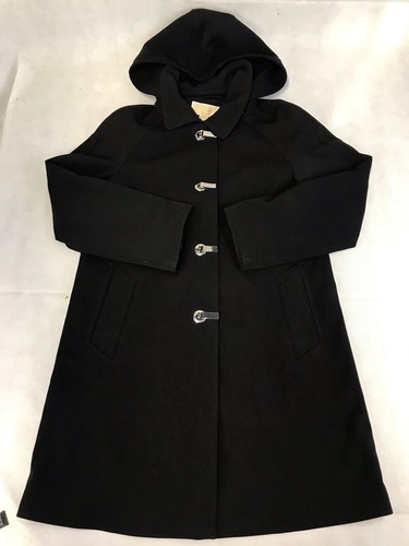 Michael Kors Trench nero completamente foderato fibbie argento e cappuccio rimovibile piccolo