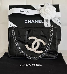 CHANEL Black Patent Leather Quilted Flap Shoulder Bag w/ Dust Bag, Box & Cert. - Picture 1 of 18