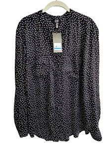 NWT Jones New York XL 14 XXL 2XL 16 Polka Dot Button-down Shirt Black White $59 - Picture 1 of 7