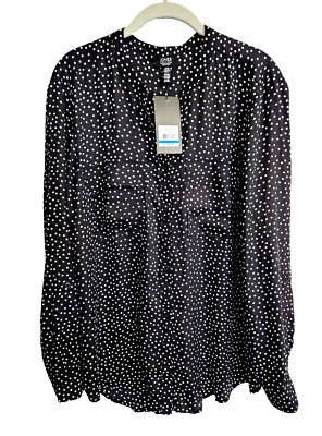 NUEVO CON ETIQUETAS Jones New York XL 14 XXL 2XL 16 Camisa Abotonada a Lunares Negra Blanca $59 Foto 1 de 4