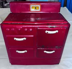 PRIMITIVA ESTUFA DE JUEGO VINTAGE DE METAL ROJO PARA NIÑOS/JUGUETE - Imagen 1 de 5