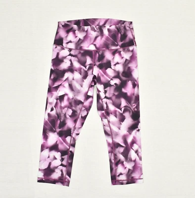 Lululemon 女式 Capri 紧身花卉涤纶紫色 10 码健身房锻炼 — 第 1/4 张图片