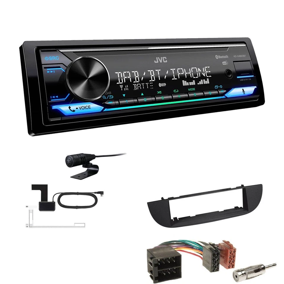 JVC Digital 1-DIN Autoradio DAB+ Bluetooth für Fiat 500 500C Schwarz - Bild 1 von 4