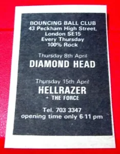 Diamond Head/Hellrazer Peckham Gig Vintage ORIGINAL 1982 Press/Mag ADVERT 3"x 2" - Imagen 1 de 3