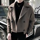 Mens Woolen Blend Jacket Double Breasted Short Coat Lapel Thicken Peacoat Casual