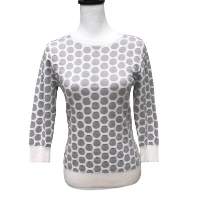 Nordstrom Halogen x Atlantic-Pacific White and Silver Metallic Dot Sweater S - Image 1 of 4