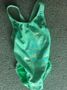 ILLUSIONS Girl’s shiny Sparkling green Racerback SwimsSUIT  sz 12 long LN - Picture 1 of 3