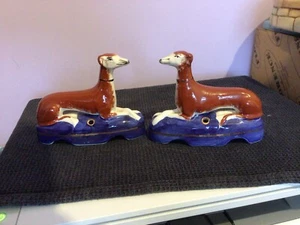 Vintage English Staffordshire Pr Greyhound Whippet Dogs Ink Well Pen Holder - Picture 1 of 6