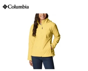 $75 Columbia Jacket Women Large Yellow Rain Windbreaker Hooded Worn 1x - Picture 1 of 15