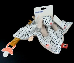 E2. DOUDOU PLAT NOUKIE'S CHIEN TIDOU AMY & ZOE BLANC POIS BLEU ROSE JAUNE NEUF - Picture 1 of 3