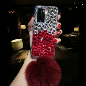 Bling Glitter Diamond Fluffy Rabbit Fur Ball Sparkle Crystal Luxury Case Cover - Picture 1 of 5