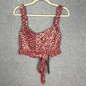 Nicole Miller Top Women Small Red Crop Tank Bow Tie Southwestern Rodeo Boho - Picture 1 of 11