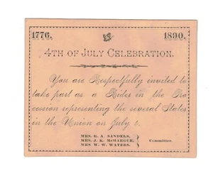 Original 1890 Invitation to Ride in The Union States 4th of July Procession - Picture 1 of 2