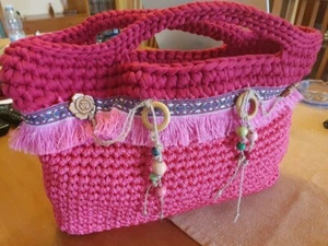 Borsa  da Donna artigianale  uncinetto fatta a mano. Decorata con perle. - Imagen 1 de 10